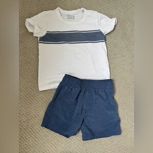 Faherty White and Blue Striped kids T-Shirt with Blue Shorts